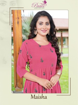 Paavis by Maisha present launch new rinkle cloth printed ghera style kurti catalogue at low rate paavi