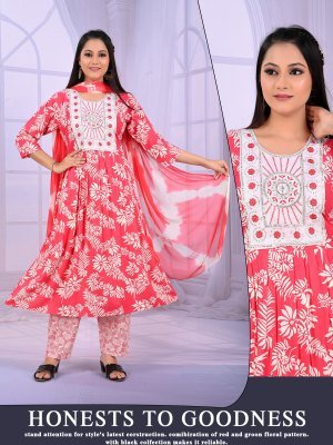 Padmavati Karishma Vol 1  Rayon ODP Print Suit Set with Gala Work And Naznine Saboori Dupatta Wholesale Padmavati Textile