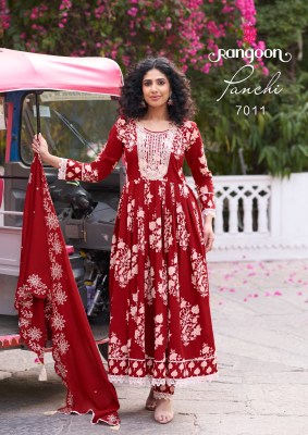 Panchi by Rangoon Pure Cotton Printed Mirror Khatli work readymade suit catalogue at low rate readymade suit catalogs