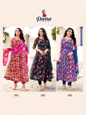 Parra Studio by sangam soft digital printed organza anarkali kurti pant and dupatta at affordable rate kurtis catalogs