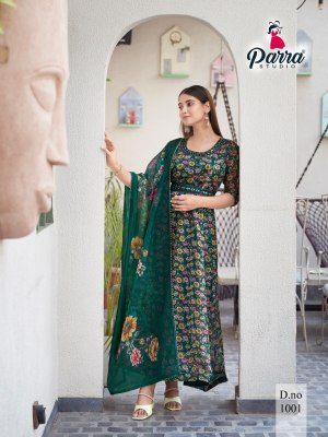 Parra Studio present Soft organza digital printed long kurti pant and dupatta catalogue at low rate readymade suit catalogs