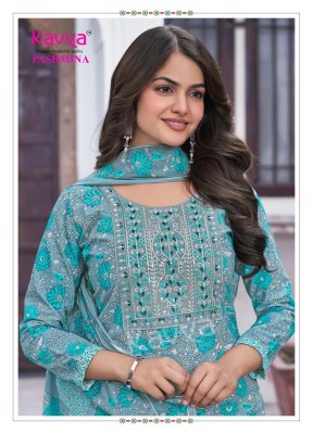 Pashmina vol 15 by Kavya Malasian Cotton embroidered top bottom and dupatta collection in affordable rate readymade suit catalogs