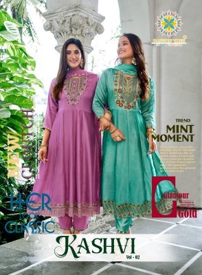 Passion Tree Kashvi Vol 2 Vichitra Silk Anarkali Kurti Set with Fancy Embroidery And Heavy Chanderi Cutwork Dupatta Wholesale wholesale catalogs