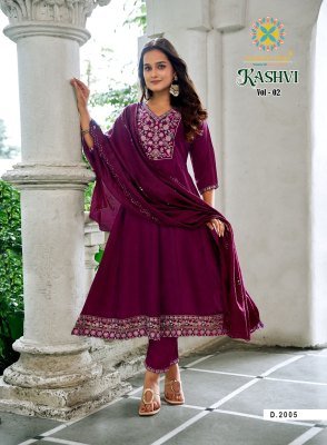 Passion Tree Kashvi Vol 2 Vichitra Silk Anarkali Kurti Set with Fancy Embroidery And Heavy Chanderi Cutwork Dupatta Wholesale kurti pant with dupatta Catalogs