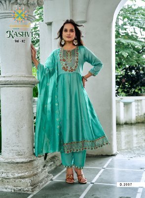 Passion Tree Kashvi Vol 2 Vichitra Silk Anarkali Kurti Set with Fancy Embroidery And Heavy Chanderi Cutwork Dupatta Wholesale kurti pant with dupatta Catalogs