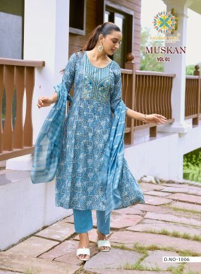 Passion Tree Muskan Vol 1 Heavy Printed Reyon Anarkali Top  Pant And Dupatta with Fancy Embroidery  Work Wholesale fancy Anarkali suit catalogs