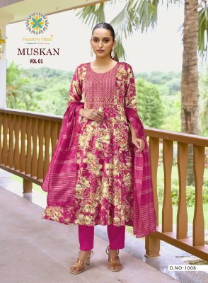 Passion Tree Muskan Vol 1 Heavy Printed Reyon Anarkali Top  Pant And Dupatta with Fancy Embroidery  Work Wholesale fancy Anarkali suit catalogs