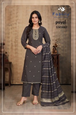 Payal by Fablily Pure Roman Silk Embroidered top bottom with dupatta catalogue at affordable rate readymade suit catalogs