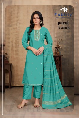 Payal by Fablily Pure Roman Silk Embroidered top bottom with dupatta catalogue at affordable rate readymade suit catalogs