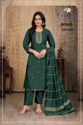 Payal by Fablily Pure Roman Silk Embroidered top bottom with dupatta catalogue at affordable rate readymade suit catalogs