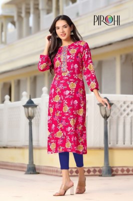 Pirohi presented siri reyon foil printed embroidered kurti catalogue at low rate kurtis catalogs