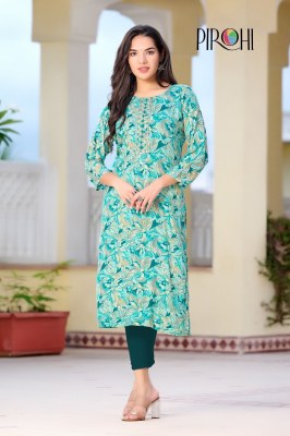 Pirohi presented siri reyon foil printed embroidered kurti catalogue at low rate kurtis catalogs