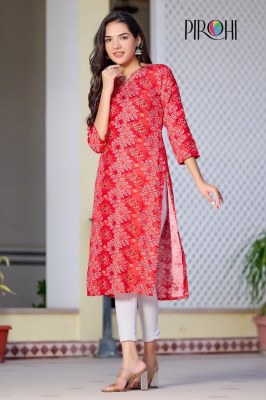 Pirohi presented siri reyon foil printed embroidered kurti catalogue at low rate kurtis catalogs