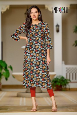 Pirohi presented siri reyon foil printed embroidered kurti catalogue at low rate kurtis catalogs