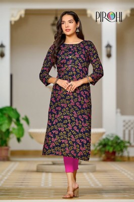 Pirohi presented siri reyon foil printed embroidered kurti catalogue at low rate kurtis catalogs