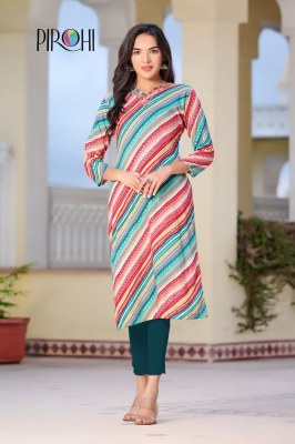 Pirohi presented siri reyon foil printed embroidered kurti catalogue at low rate kurtis catalogs