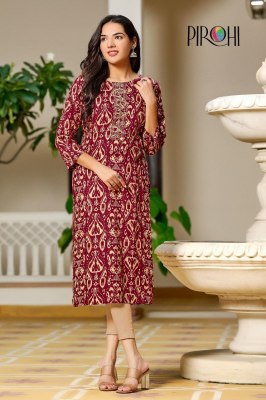 Pirohi presented siri reyon foil printed embroidered kurti catalogue at low rate kurtis catalogs