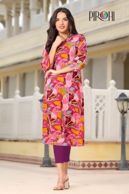 Pirohi presented siri reyon foil printed embroidered kurti catalogue at low rate kurtis catalogs