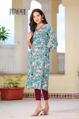 Pirohi presented siri reyon foil printed embroidered kurti catalogue at low rate kurtis catalogs