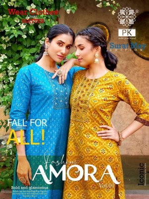 Pk new launch fashion Amora vol  1  Cotton Print With Embroidery Work Kurti With Pant Pair collection 