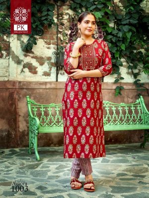 Pk new launch fashion Amora vol  1  Cotton Print With Embroidery Work Kurti With Pant Pair collection  kurtis catalogs