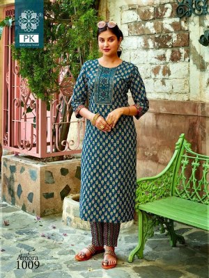 Pk new launch fashion Amora vol  1  Cotton Print With Embroidery Work Kurti With Pant Pair collection  kurtis catalogs
