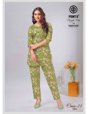 Point 8 By Deeptex Craze Vol 23 Ready To Wear Cotton Co Ord Set Kurti Catalogue wholesale rate  co ord set catalogs