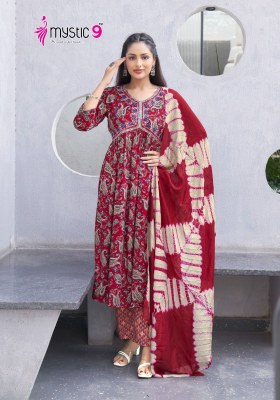 Pooja vol 6 by Mystic 9 Heavy reyon Foil printed readymade suit catalogue at affordable rate readymade suit catalogs