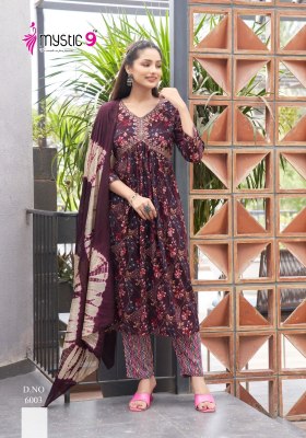 Pooja vol 6 by Mystic 9 Heavy reyon Foil printed readymade suit catalogue at affordable rate readymade suit catalogs