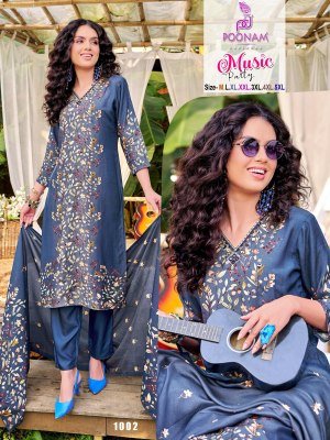 Poonam Designer Music Party Pure Muslin Shimmer Kurti with Handwork, Roman Silk Pants And Printed Dupatta with Four side Handmade Tussles Wholesale kurtis catalogs