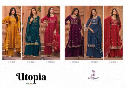 Poonam Designer Utopia Vichitra Silk Nyra Cut wholesale Kurti catalogue  kurtis catalogs