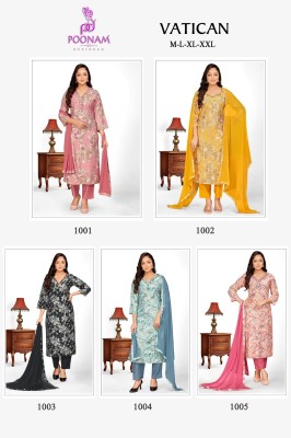 Poonam Designer Vatican Fabric Suit  Mirror Neck Handwork Pant with Pocket Nazneen Dupatta Wholesale kurtis catalogs