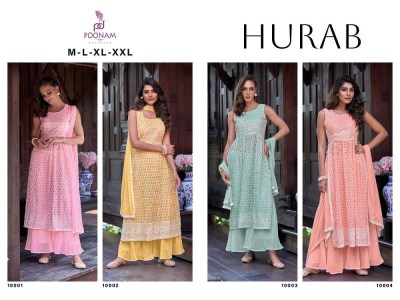 Poonam Designer hurab Pure Georgette shiffli work Kurti and  Gharara palazzo with dupatta set catalogue wholesale rate  kurtis catalogs