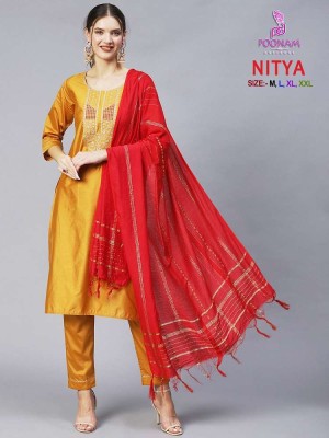 Poonam designer nitya Cotton blend Kurti pants and dupatta set wholesale Kurti catalogue  POONAM DESIGNER