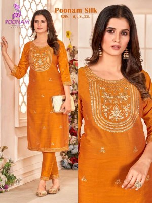 Poonam designer poonam silk embroidery work Kurti with pants set collection  kurtis catalogs