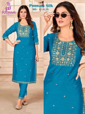 Poonam designer poonam silk embroidery work Kurti with pants set collection  kurtis catalogs