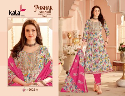 Poshak vol 1 by Kala Cotton Printed Neck Work Anarkali style kurti pant with dupatta collation with low price  readymade suit catalogs
