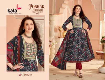 Poshak vol 1 by Kala Cotton Printed Neck Work Anarkali style kurti pant with dupatta collation with low price  readymade suit catalogs