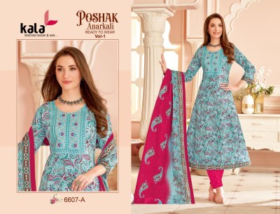 Poshak vol 1 by Kala Cotton Printed Neck Work Anarkali style kurti pant with dupatta collation with low price  readymade suit catalogs