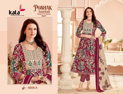 Poshak vol 1 by Kala Cotton Printed Neck Work Anarkali style kurti pant with dupatta collation with low price  readymade suit catalogs