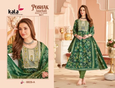 Poshak vol 1 by Kala Cotton Printed Neck Work Anarkali style kurti pant with dupatta collation with low price  readymade suit catalogs