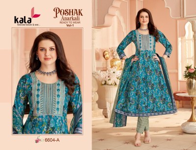 Poshak vol 1 by Kala Cotton Printed Neck Work Anarkali style kurti pant with dupatta collation with low price  readymade suit catalogs