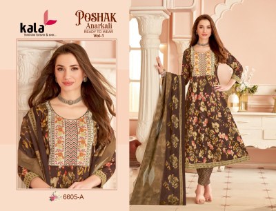 Poshak vol 1 by Kala Cotton Printed Neck Work Anarkali style kurti pant with dupatta collation with low price  readymade suit catalogs