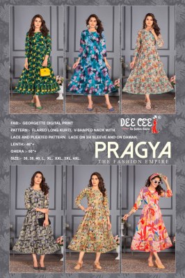 Pragya by deecee Georgette digital printed flared long kurti catalogue at affordable rate kurtis catalogs