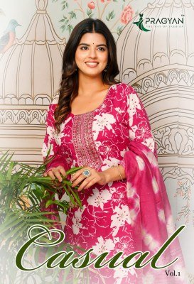 Pragyan Casual Vol 1 Straight Cut Kurti Set with Dupatta Foil Print And Embroidery Product Wholesale wholesale catalogs