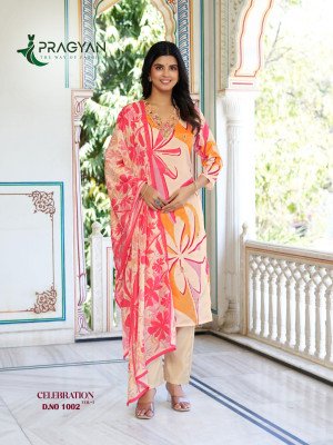 Pragyan Celebration Vol 1 Heavy Cinon Printed Top with Full Aster Embroidery, Digital Dupatta And Roman Fabric Pant Set Wholesale wholesale catalogs