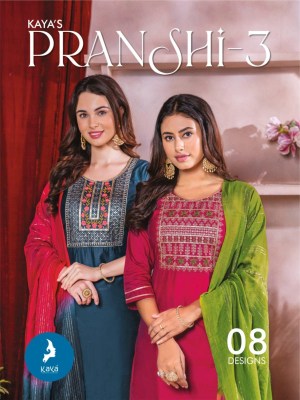 Pranshi 3 by Kaya chanderi silk designer streight cut kurti pant and dupatta catalogue at affordable rate Kaya kurti