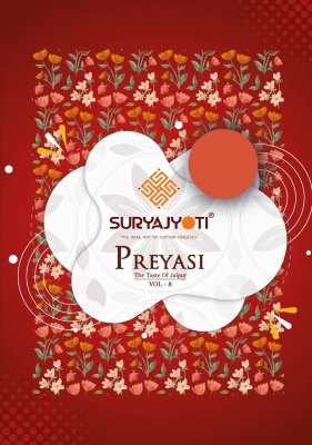 Preyasi Vol 8 by Suryajyoti pure cotton jaipuri style printed unstitched dress material catalogue at amaviexpo salwar kameez catalogs