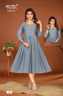 Priyal by Deecee Chanderi Flared Long neck embroidered Kurti collection at affordable rate Dee cee