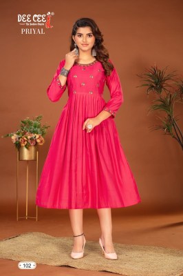 Priyal by Deecee Chanderi Flared Long neck embroidered Kurti collection at affordable rate kurtis catalogs